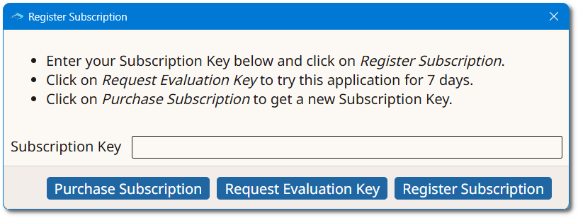 Register Subscription Dialog