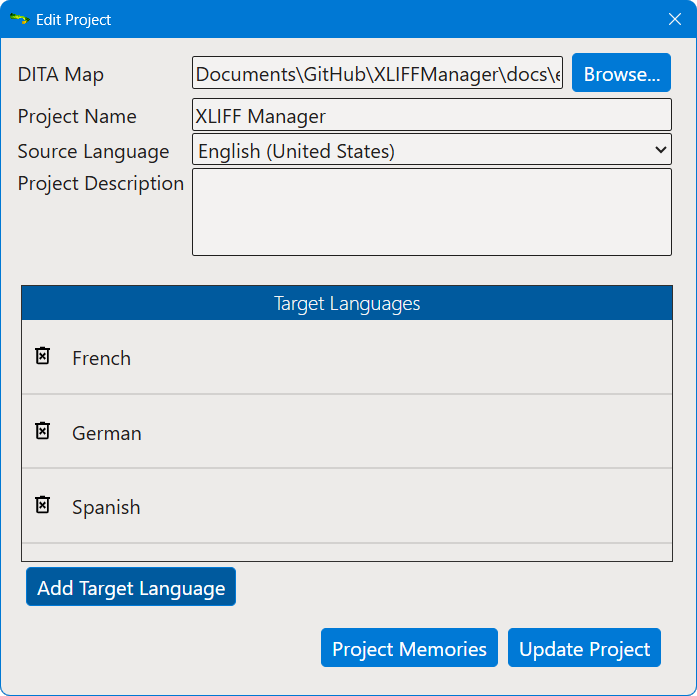 Edit Project dialog