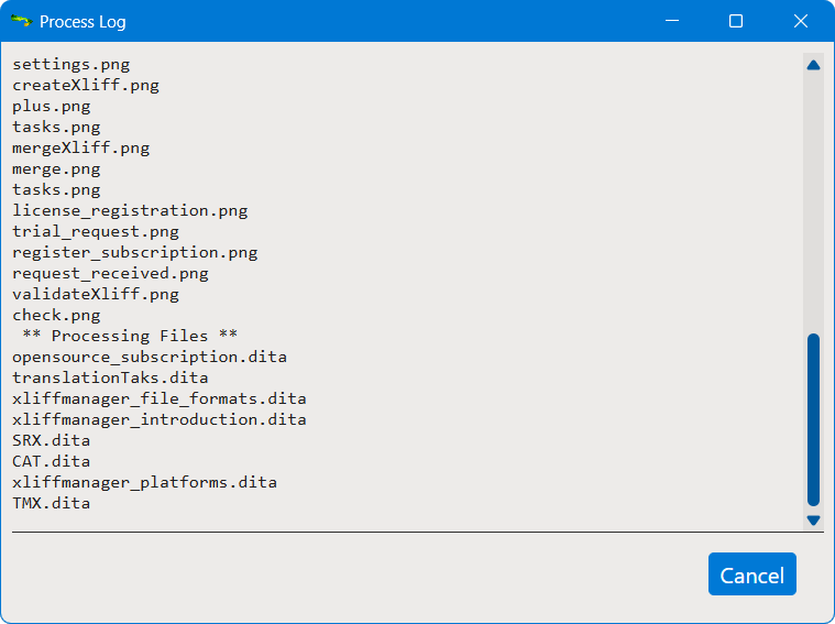 Process Log dialog