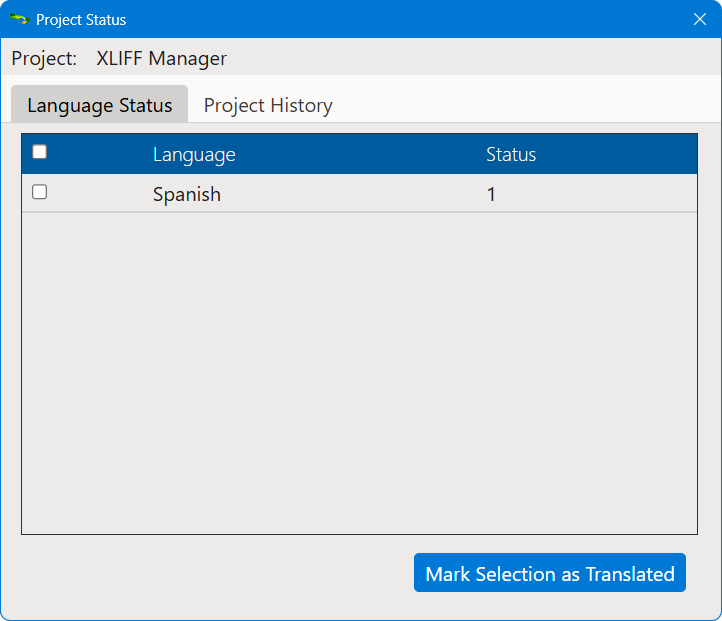 Project Status dialog Status view