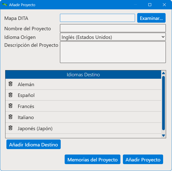 Cuadro de diálogo Añadir Proyecto