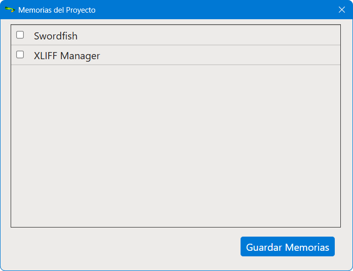 Cuadro de diálogo Memorias del Proyecto
