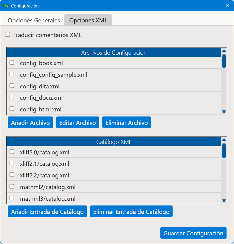 Opciones de XML