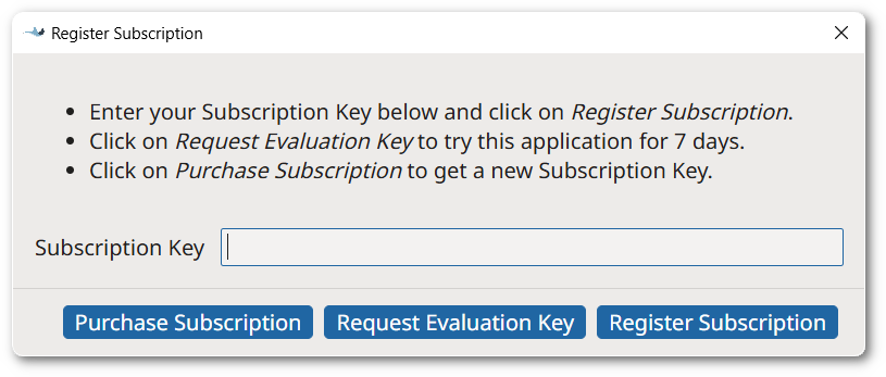 Register Subscription Dialog