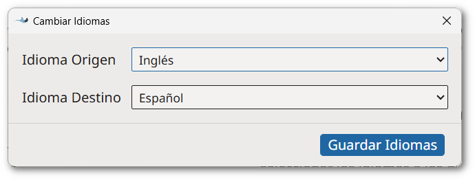 Cuadro de diálogo Cambiar Idiomas
