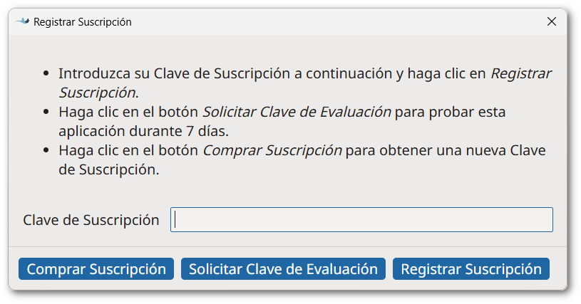 Cuadro de diálogo Registrar Suscripción