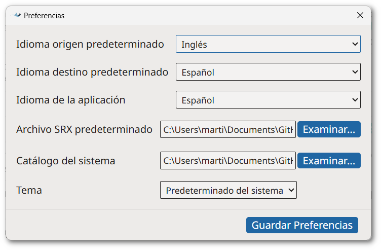 Cuadro de diálogo Preferencias