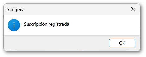 Cuadro de diálogo Suscripción Registrada