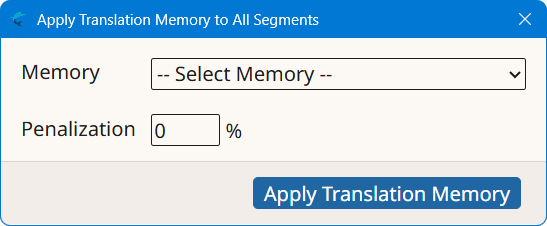 Apply Translation Memory to All Segments dialog