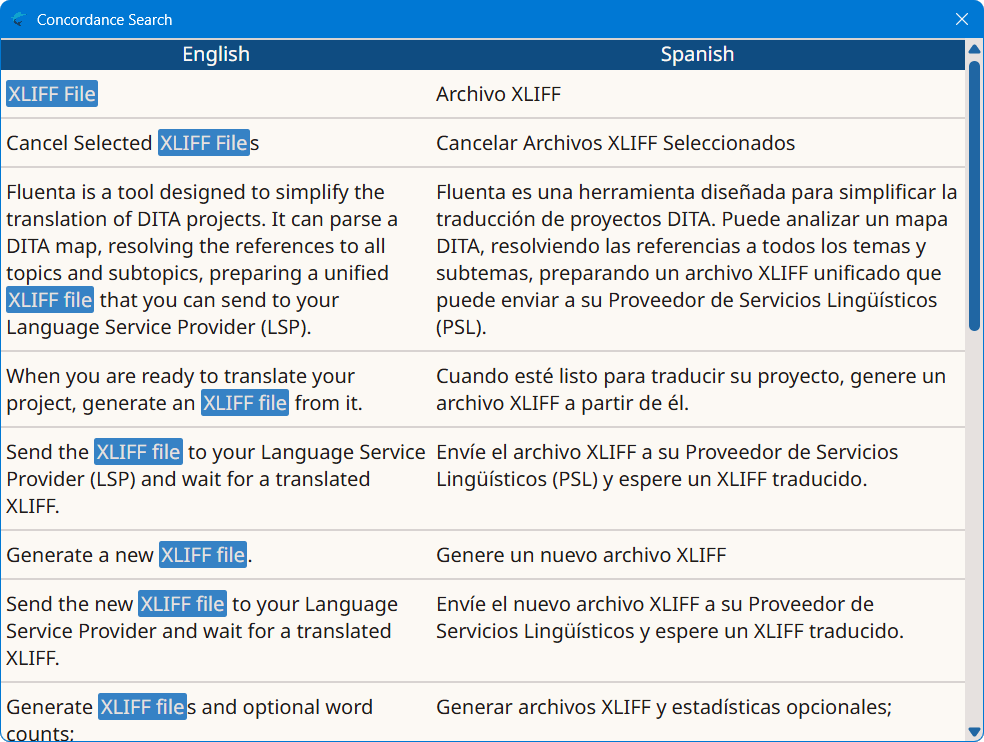 Concordance Search Results Dialog