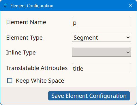 Element Configuration dialog