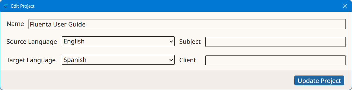 Edit Project Dialog