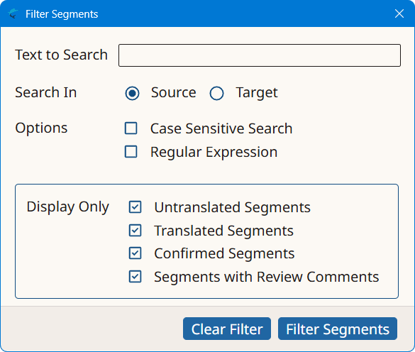 Filter Segments Dialog