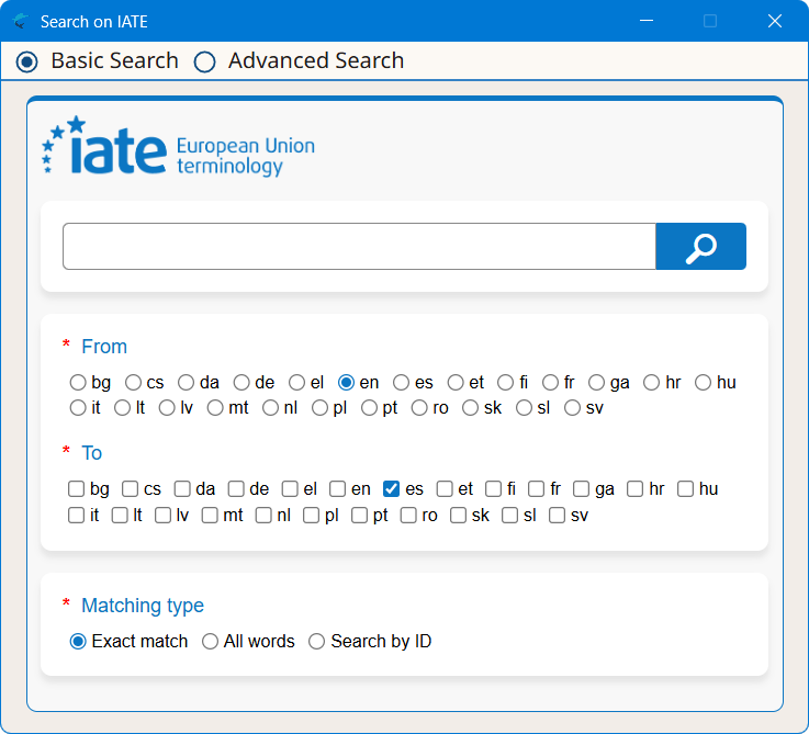 Search on IATE Dialog