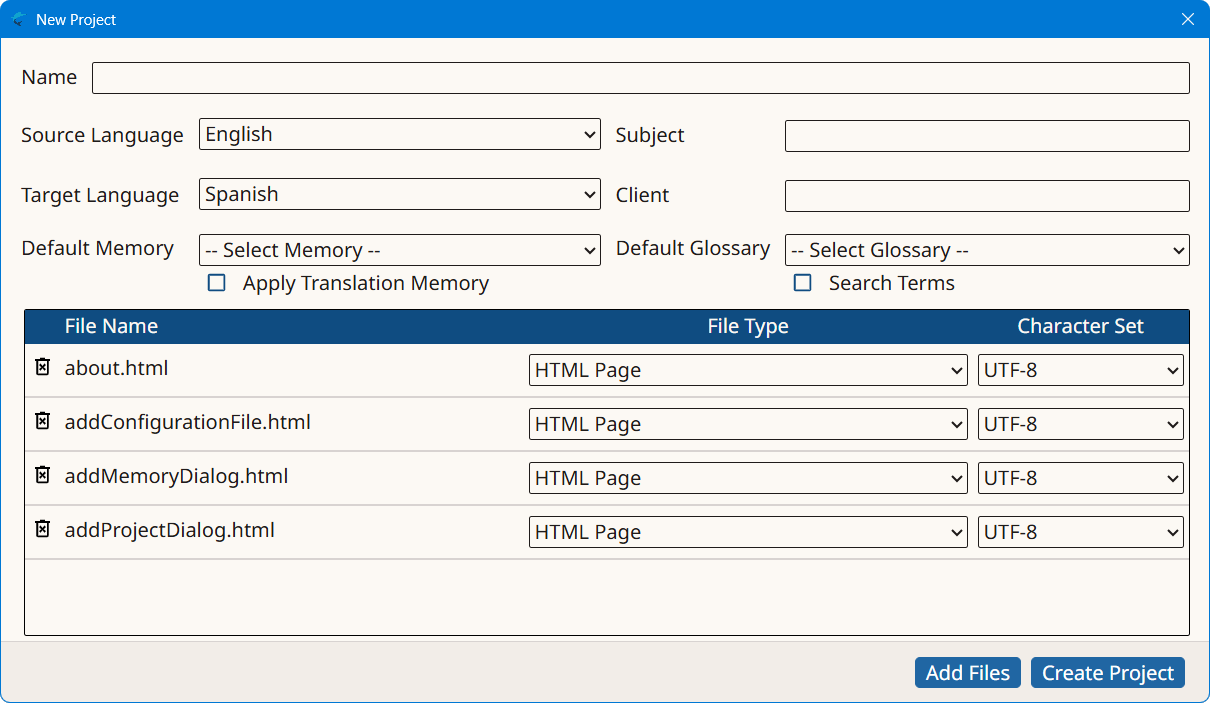 New Project Dialog