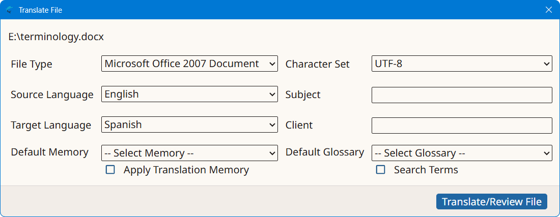 Translate File Dialog