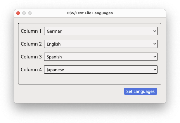 CSV/Text Languages Dialog