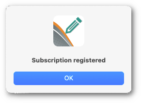 Subscription Registered Dialog
