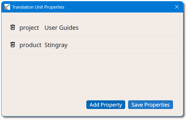 Translation Unit Properties Dialog
