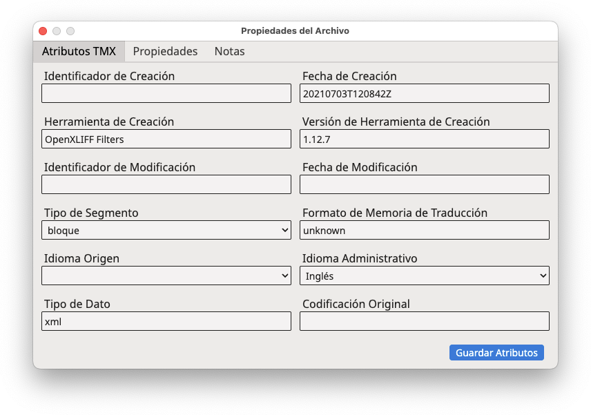 Cuadro de diálogo Propiedades del Archivo