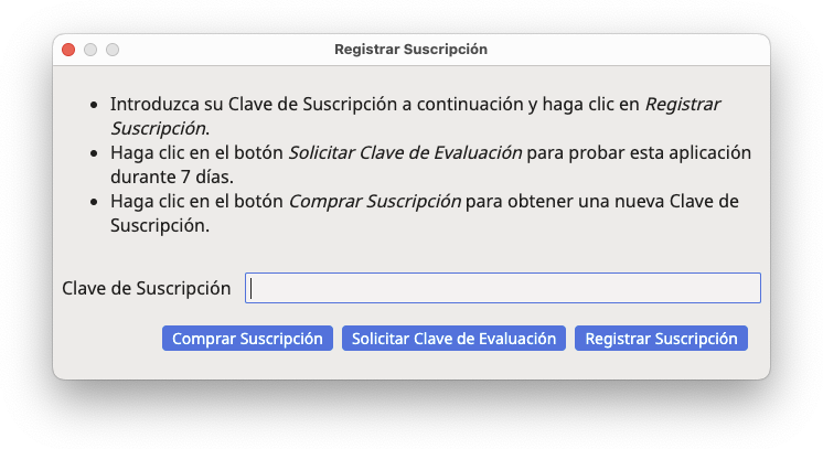 Cuadro de diálogo Registrar Suscripción