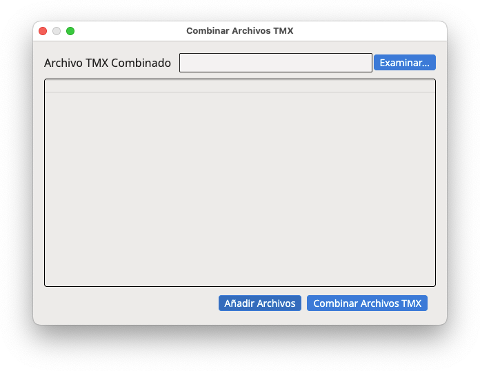 Cuadro de diálogo Combinar Archivos TMX