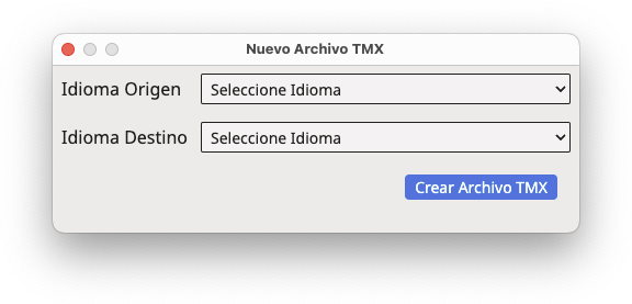 Cuadro de diálogo Nuevo Archivo TMX