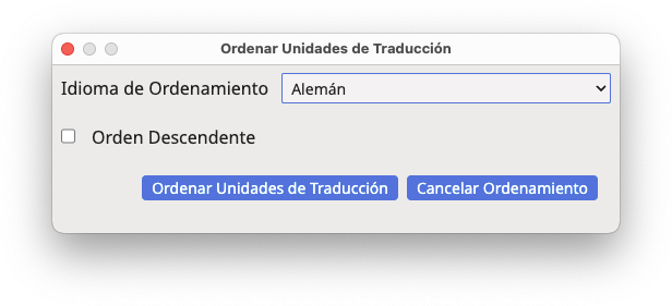 Cuadro de diálogo Ordenar Unidades de Traducción