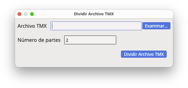 Cuadro de diálogo Dividir Archivo TMX