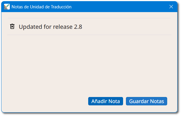 Cuadro de diálogo Notas de Unidad de Traducción