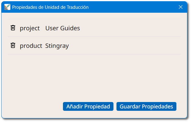 Cuadro de diálogo Propiedades de Unidad de Traducción