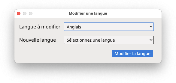Boîte de dialogue "Modifier une langue"