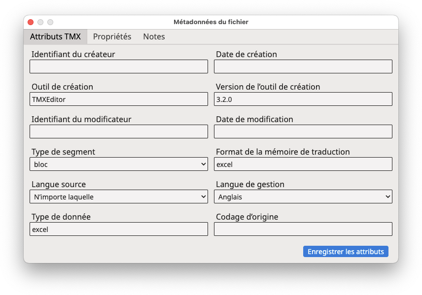 Boîte de dialogue "Métadonnées du fichier"