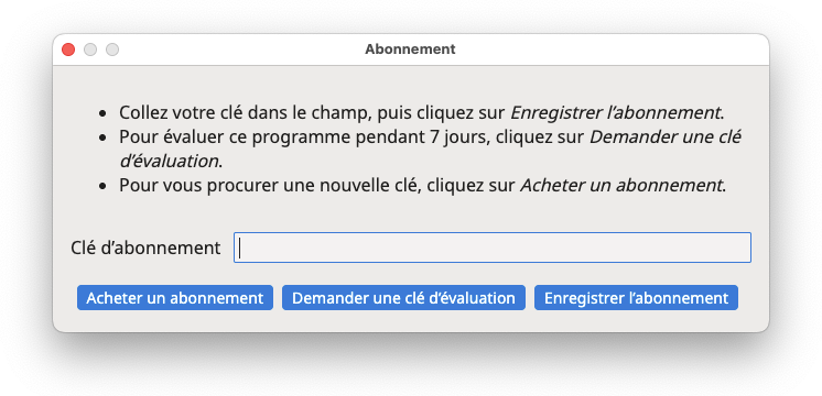 Boîte de dialogue "Abonnement"