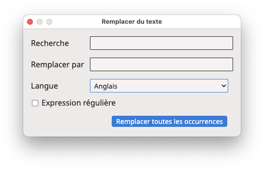 Boîte de dialogue "Remplacer du texte"