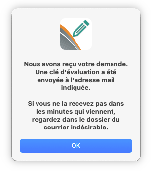 Boîte de dialogue confirmant la demande de période d’essai