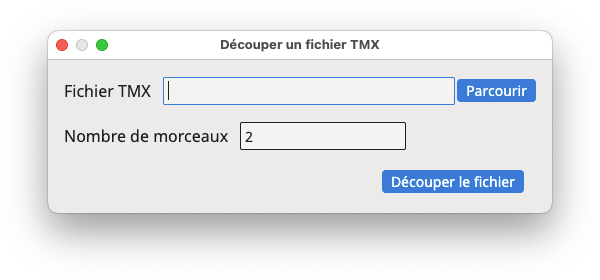 Boîte de dialogue "Découper un fichier TMX"