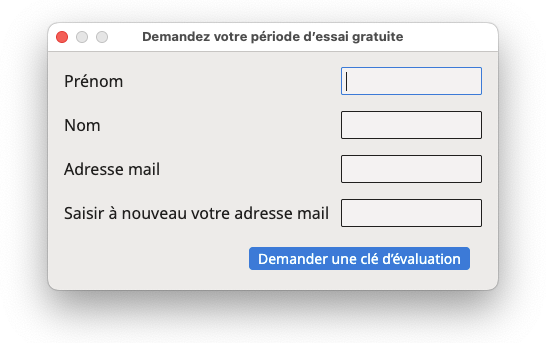 Boîte de dialogue "Demandez votre période d’essai gratuite"