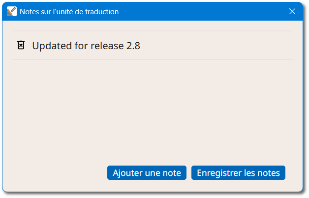 Boîte de dialogue "Notes sur l’unité de traduction"