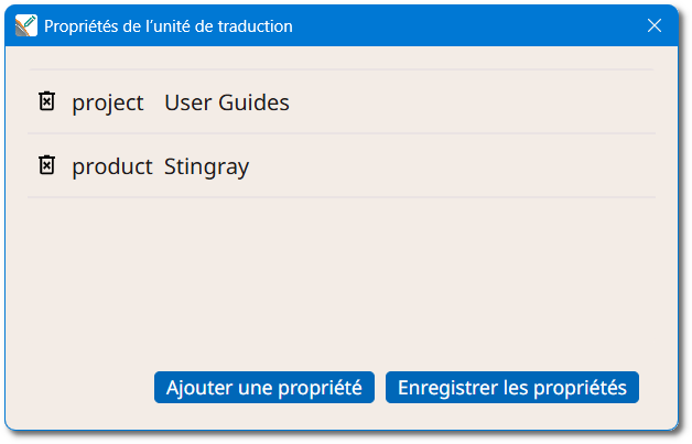 Boîte de dialogue "Propriétés de l’unité de traduction"