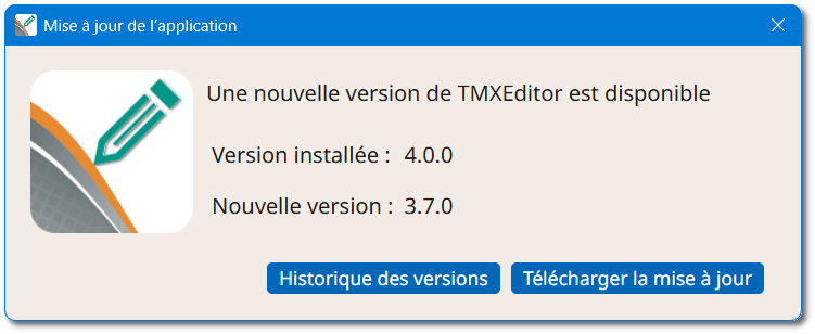 Boîte de dialogue "Mise à jour de l’application"