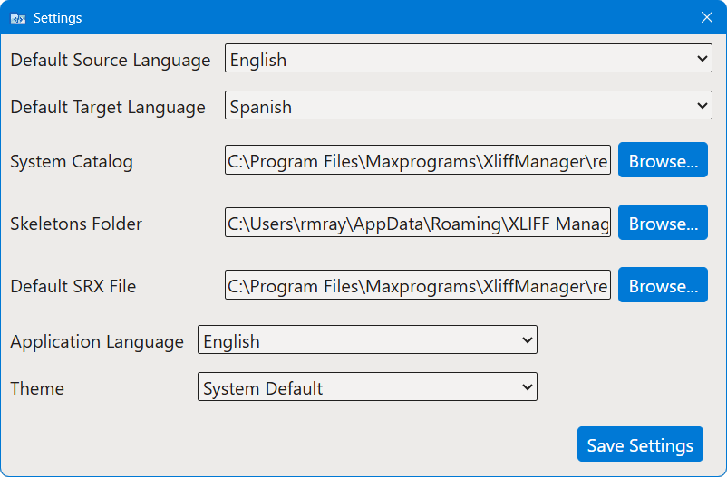 Settings dialog