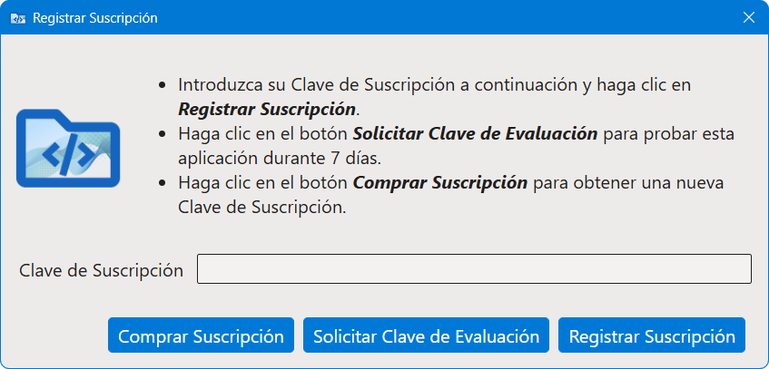 Cuadro de diálogo Registrar Suscripción