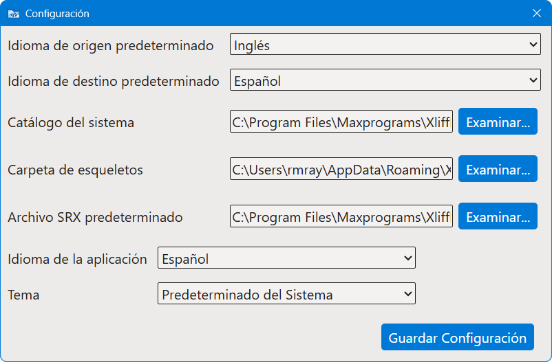 Cuadro de diálogo Configuración