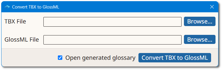 Convert TBX to GlossML Dialog