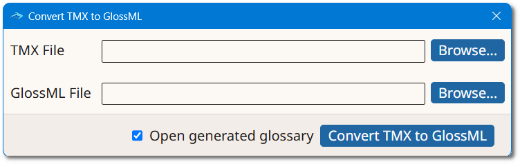 Convert TMX to GlossML Dialog