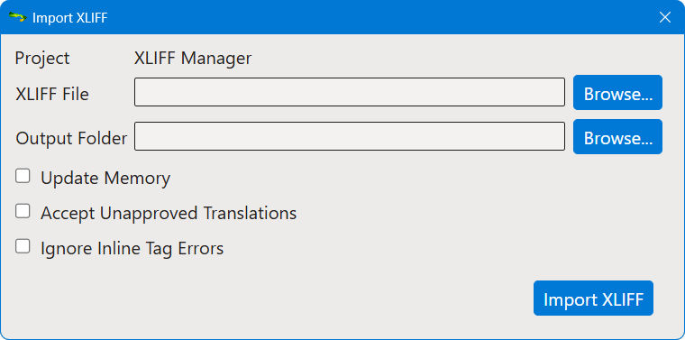 Import XLIFF dialog