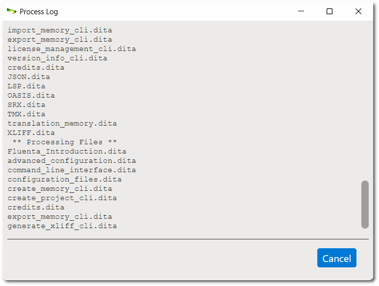 Process Log dialog