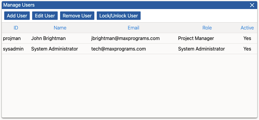 Manage Users Dialog