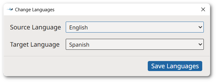 Change Languages Dialog